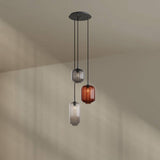 s.luce Velo 3-flammige Galerieleuchte mit mundgeblasenen Glaspendelleuchten und stilvollem Baldachin.