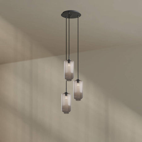 s.luce Velo Galerielampe 3-flammig Ø 40cm Baldachin Ø 18cm mit drei zeitlosen Glaspendelleuchten
