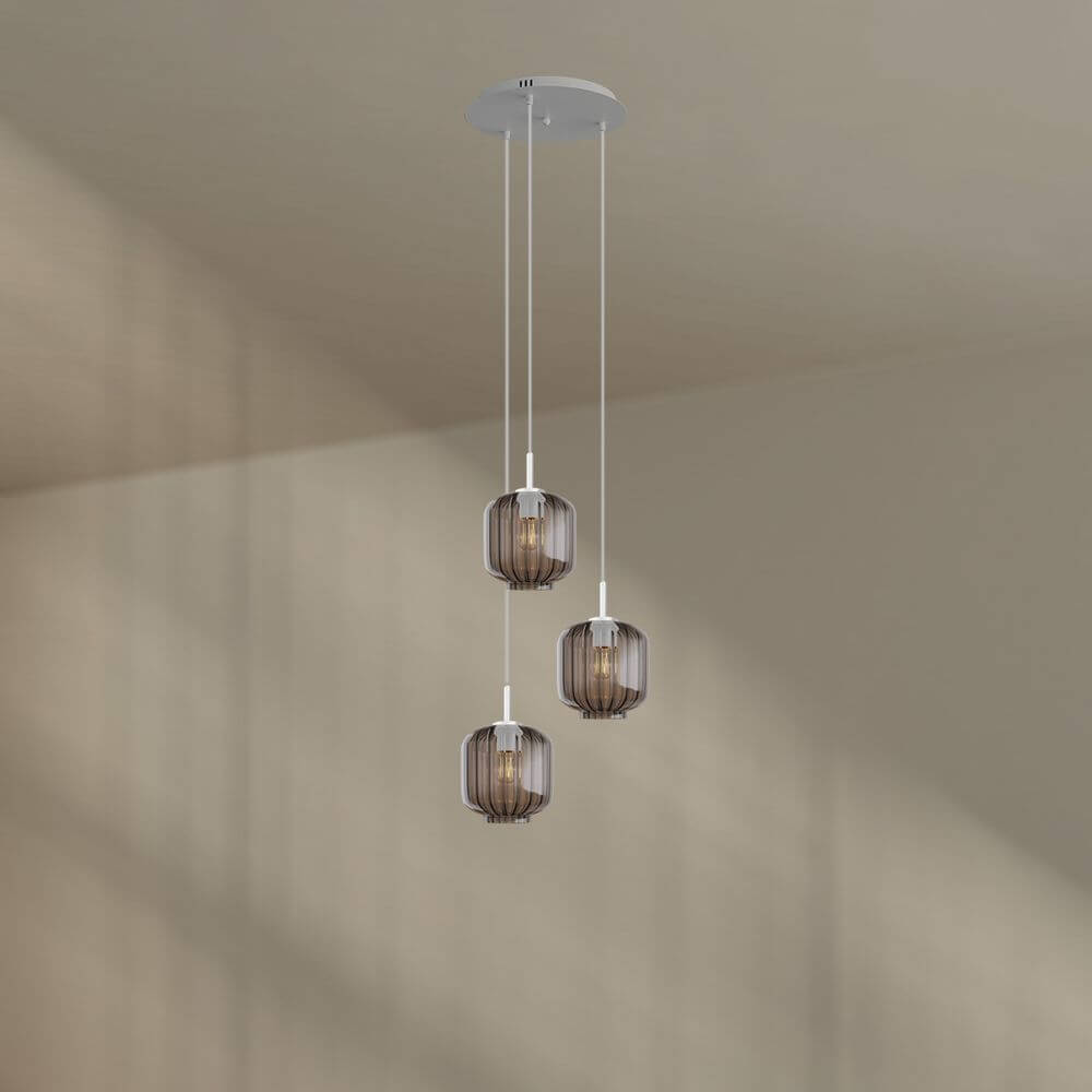 s.luce Velo 3-flammige Galerieleuchte mit eleganten mundgeblasenen Glaspendelleuchten und Baldachin.