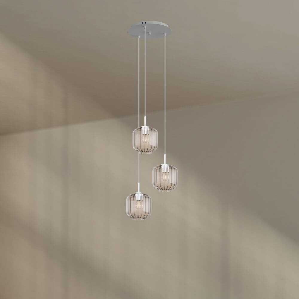 s.luce Velo 3-flammige Galerieleuchte mit mundgeblasenen Glaspendelleuchten und Baldachin, moderne Raumbeleuchtung.