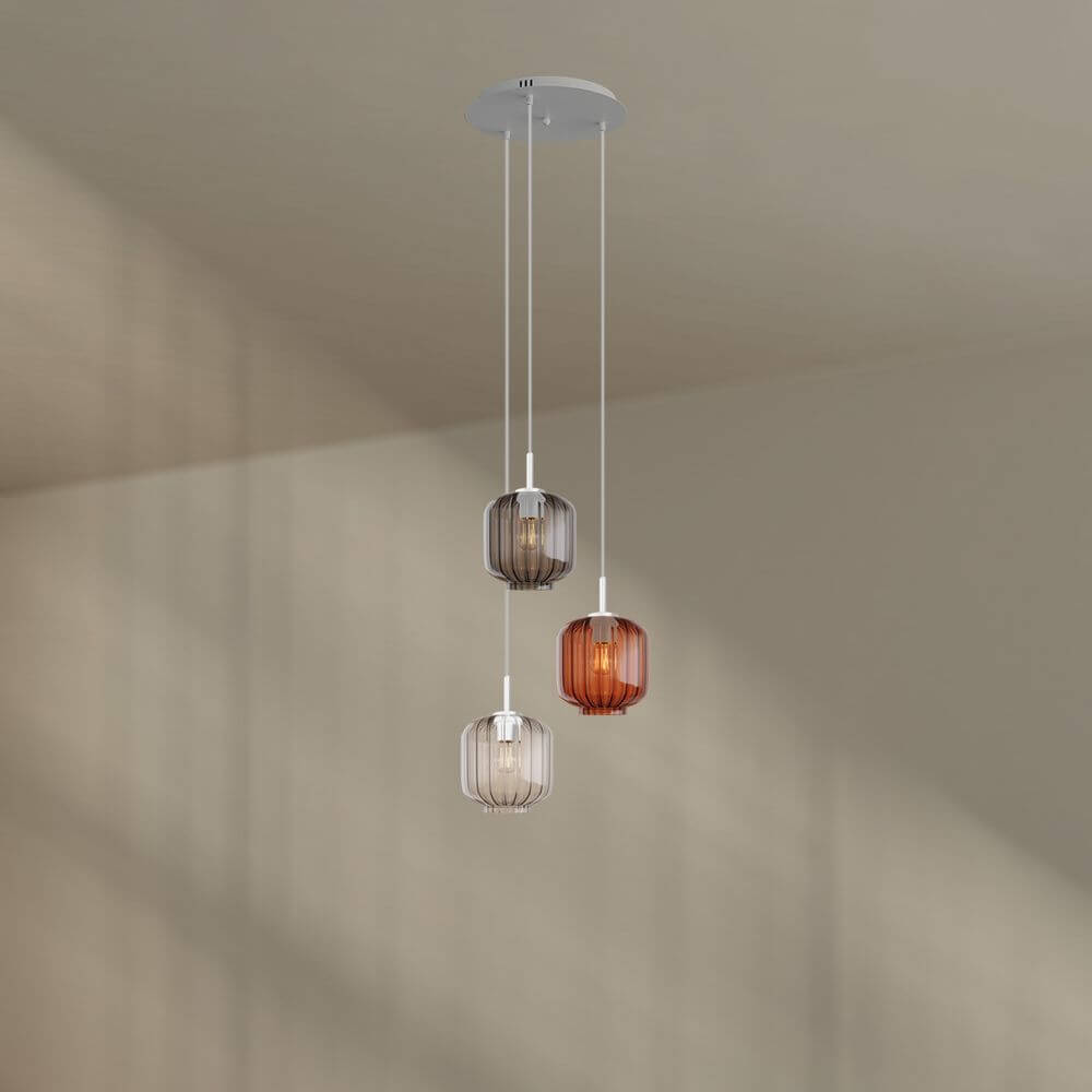 s.luce Velo 3-flammige Galerieleuchte mit mundgeblasenen Glasschirmchen in harmonischen Farben für stilvolle Akzente.