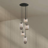 s.luce Velo 5-flammige Galerieleuchte in modernem Design mit eleganten Glaspendeln und Baldachin.