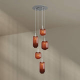 s.luce Velo 5-flammige Galerieleuchte mit eleganten Glaspendeln in Braun, modernes Design für stilvolle Wohnräume.