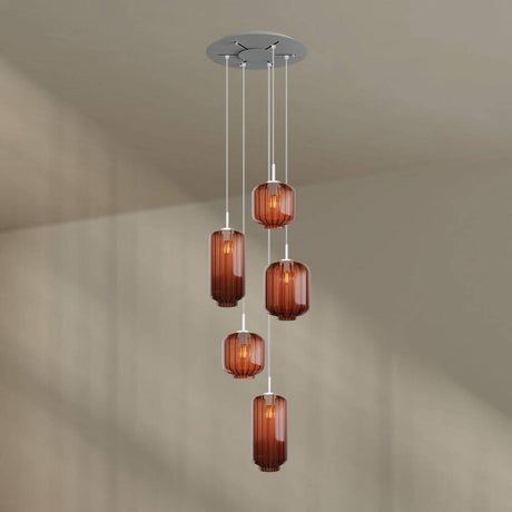 s.luce Velo Galerielampe 5-flammig Ø 60cm Baldachin Ø 18/20/25cm mit eleganten Glaspendeln.
