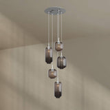 s.luce Velo 5-flammige Galerieleuchte mit eleganten Glaspendeln und hochwertigem Baldachin.