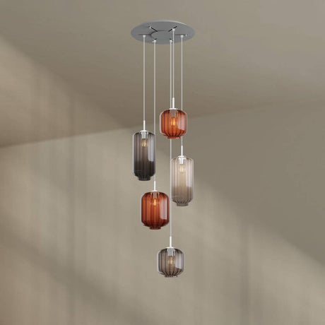 s.luce Velo Galerielampe 5-flammig Ø 60cm Baldachin Ø 18/20/25cm mit fünf eleganten Pendelleuchten.