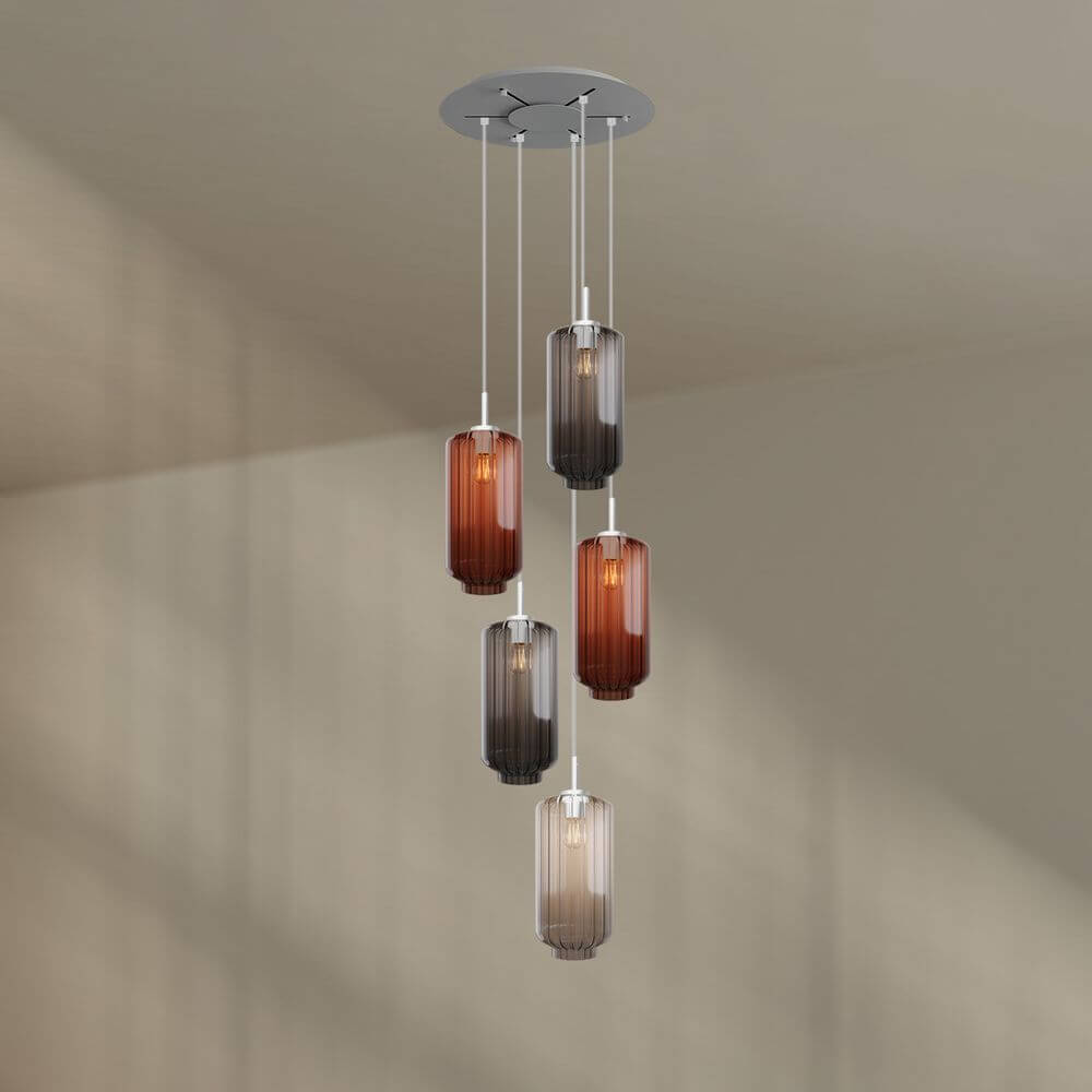 s.luce Velo Galerieleuchte 5-flammig Ø 60cm Baldachin Ø 18cm mit eleganten Glaspendel.