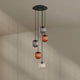 s.luce Velo 5-flammige Galerieleuchte Ø 60cm Baldachin Ø 20cm mit fünf Glaspendeln in eleganten Farben.