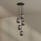 s.luce Velo 5-flammige Hängelampe mit eleganten Glaspendeln und Baldachin in modernem Design.