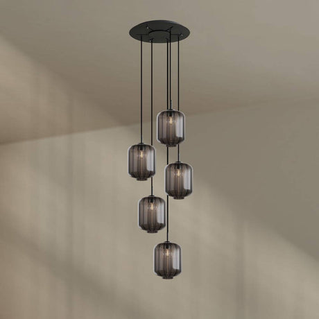 s.luce Velo Galerie-Hängelampe 5-flammig Ø 60cm Baldachin Ø 25cm mit fünf edlen Glaspendeln.