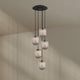 s.luce Velo Galerie-Hängelampe 5-flammig Ø 60cm Baldachin Ø 25cm mit fünf Glaspendeln