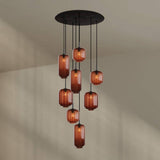 s.luce Velo 8-flammige Galerieleuchte mit eleganten Pendelleuchten aus Glas, ideal für hohe Räume.
