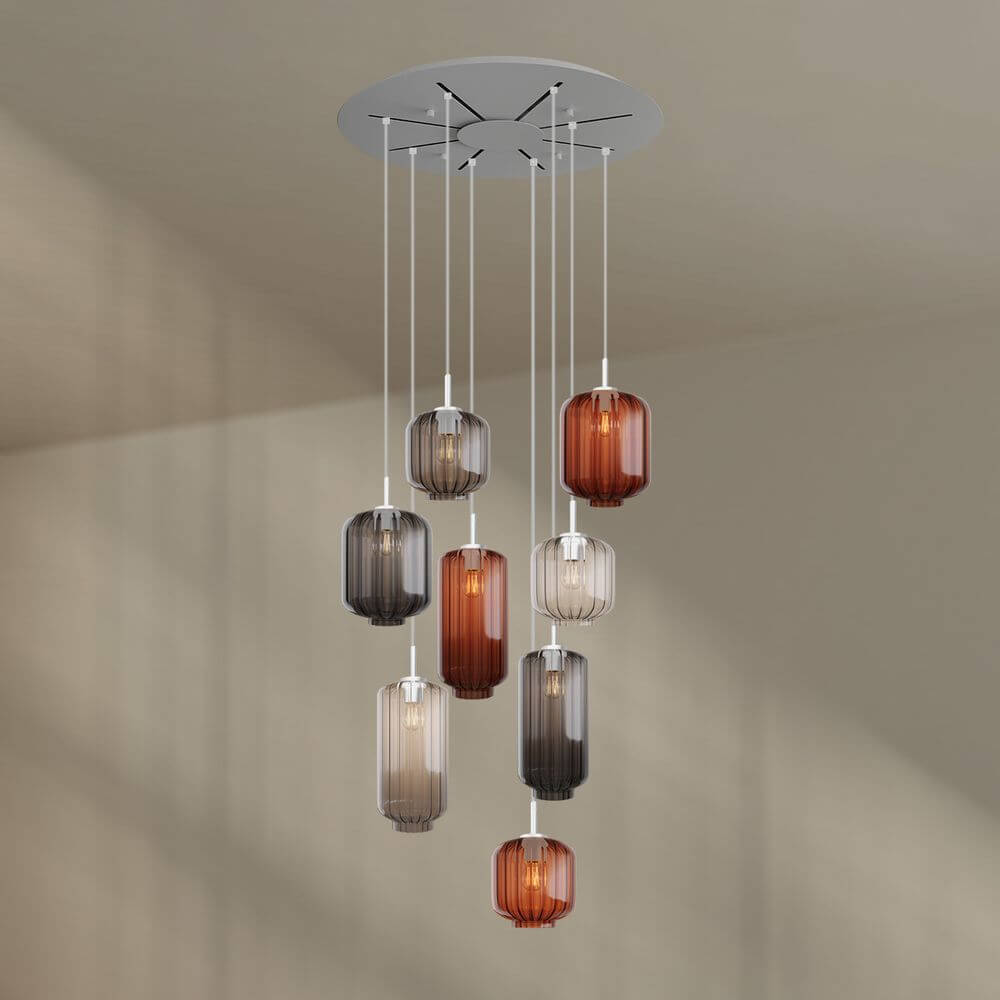 s.luce Velo 8-flammige Galerieleuchte mit bunten Pendelleuchten für elegante Raumbeleuchtung