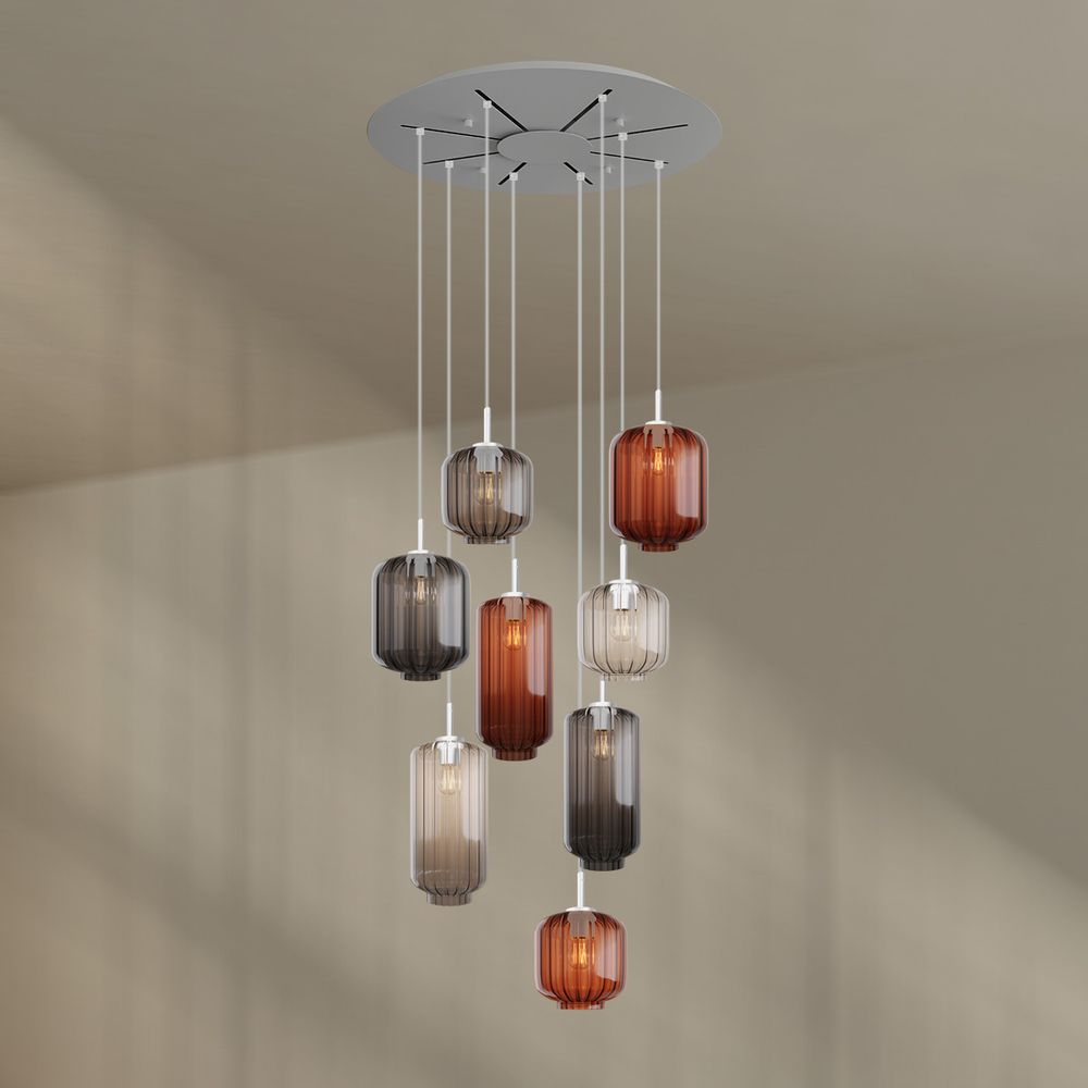 s.luce Velo Galerieleuchte 8-flammig Ø 80cm Baldachin Ø 18/20/25cm mit stilvollen Pendelleuchten aus Glas.