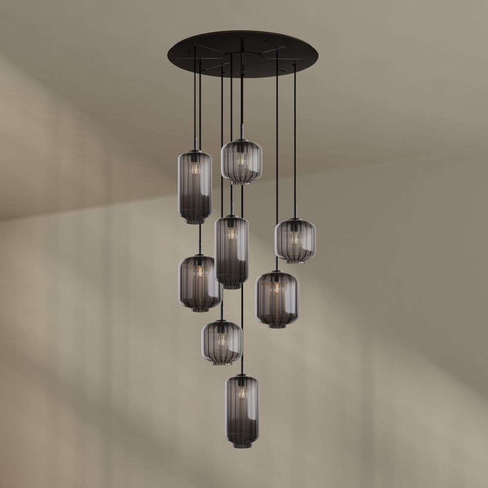 s.luce Velo Galerieleuchte 8-flammig Ø 80cm Baldachin Ø 18/20/25cm mit eleganten Pendelleuchten.