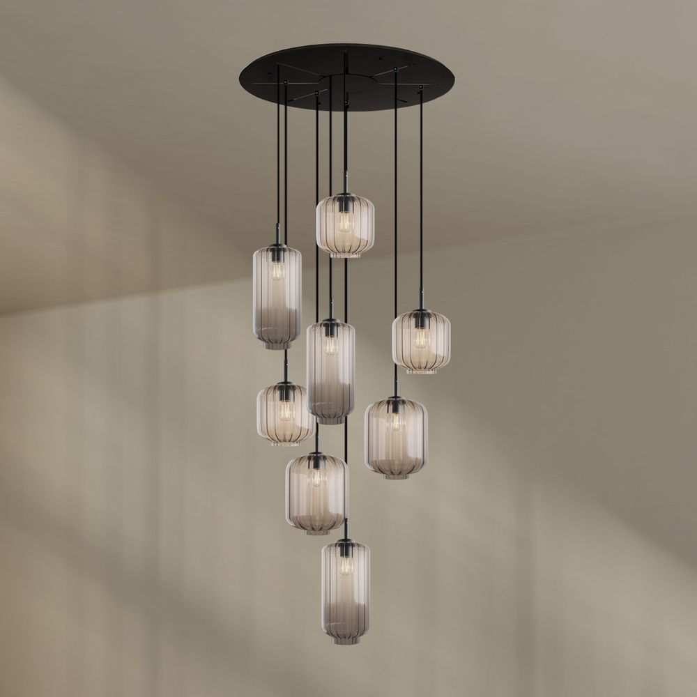 s.luce Velo Galerieleuchte 8-flammig Ø 80cm Baldachin Ø 18/20/25cm elegante Hängeleuchte für hohe Räume