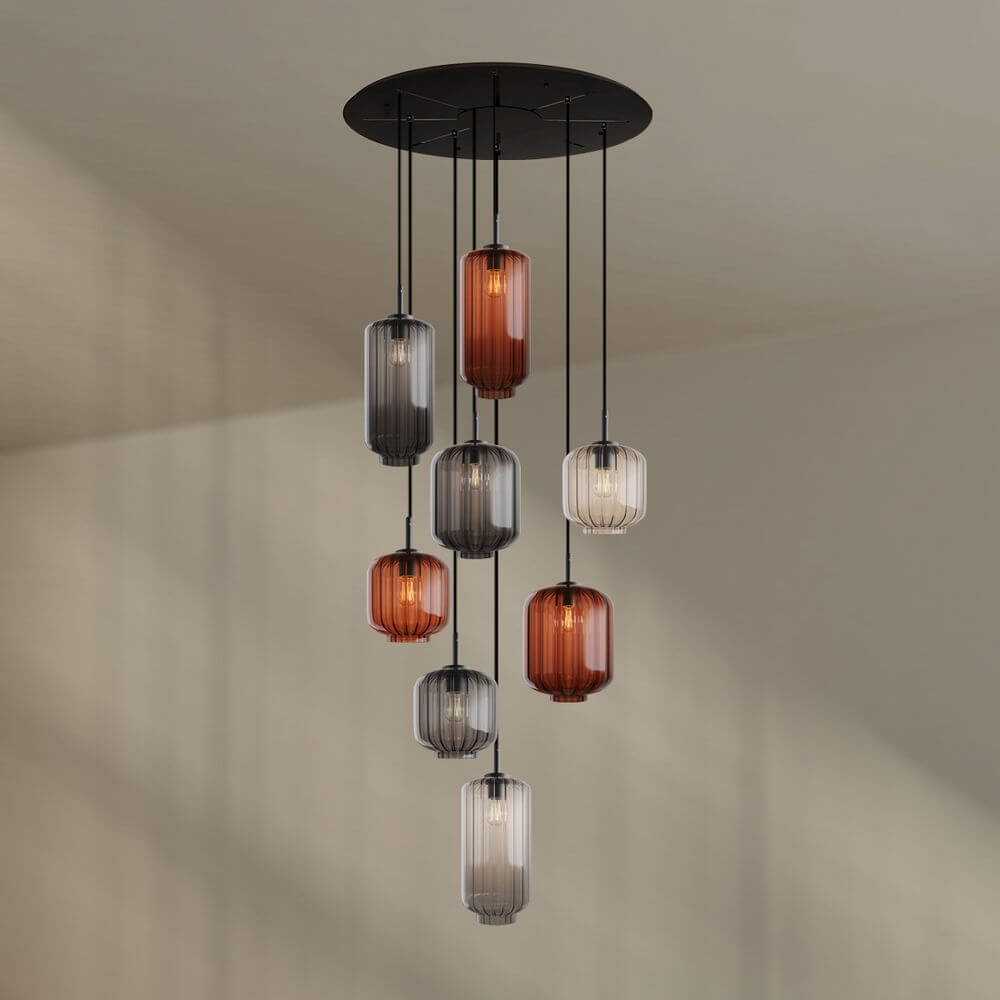 s.luce Velo 8-flammige Galerieleuchte mit eleganten Pendelleuchten aus Glas für stilvolles Lichtdesign.