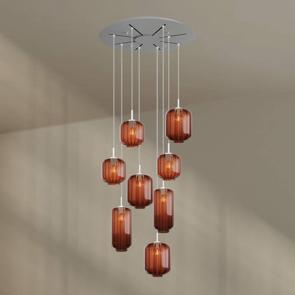 s.luce Velo 8-flammige Galerieleuchte mit mundgeblasenem Glas, elegantes Design für hohe Räume