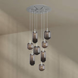 s.luce Velo 8-flammige Galerieleuchte mit Pendelleuchten aus Glas, ideal für hohe Räume und stimmungsvolles Licht.