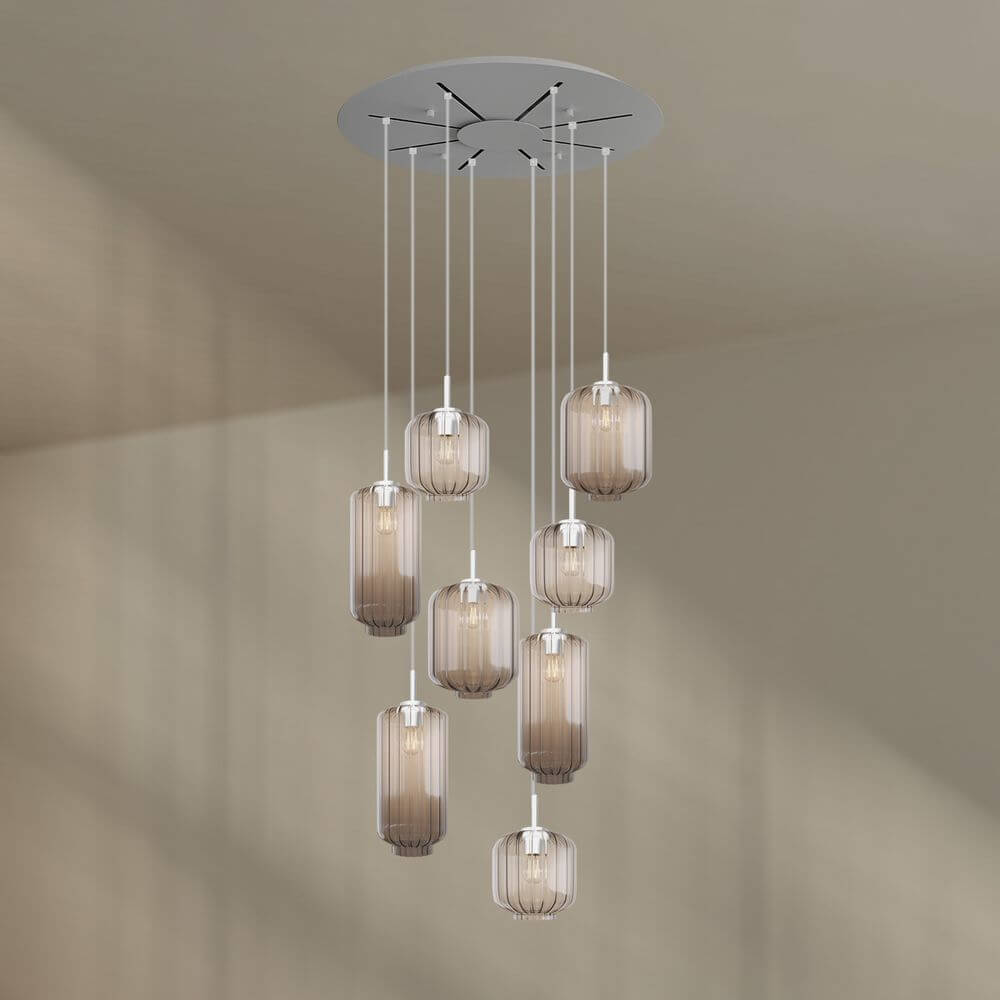s.luce Velo 8-flammige Galerieleuchte mit mundgeblasenem Glas und Baldachin für stilvolles Lichtdesign.
