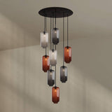 s.luce Velo 8-flammige Galerieleuchte mit mundgeblasenem Glasdesign, perfekt für hohe Räume.