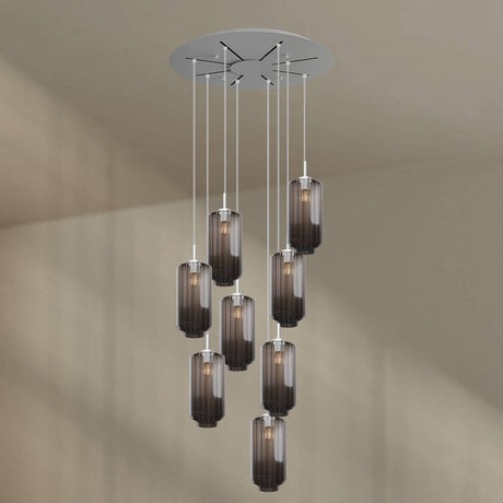 s.luce Velo 8-flammige Galerieleuchte Ø 80cm Baldachin Ø 18cm mit eleganten Pendelleuchten aus Glas.