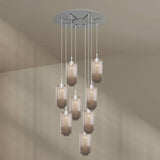 s.luce Velo 8-flammige Galerieleuchte mit eleganten Pendelleuchten aus Glas an einem Baldachin.