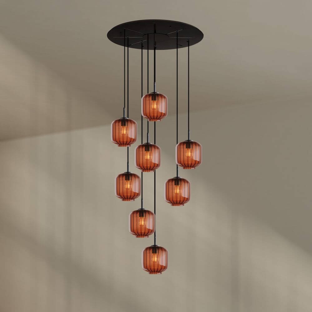 s.luce Velo 8-flammige Galerielampe mit stilvollen Pendelleuchten und Baldachin, ideal für hohe Räume