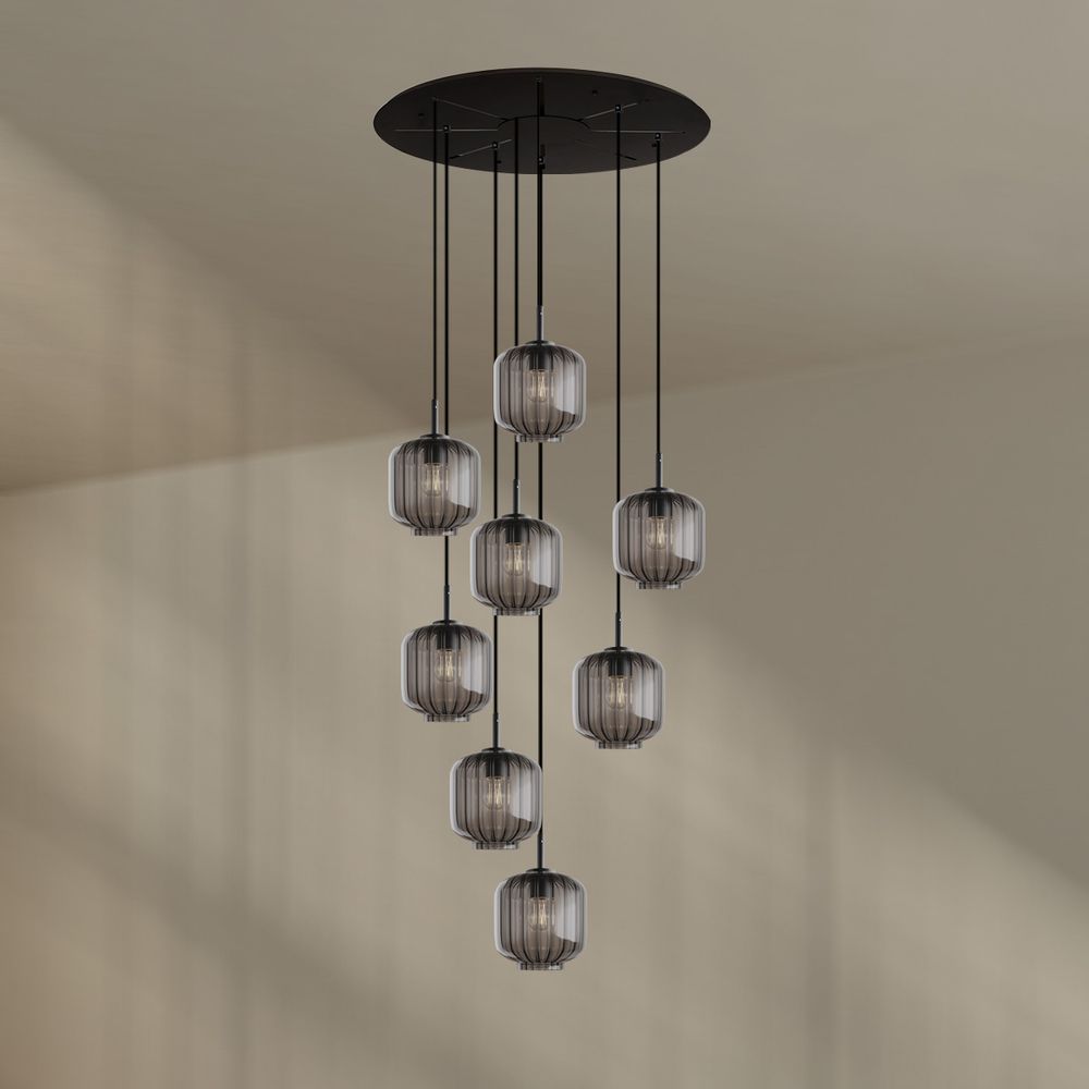 s.luce Velo Galerielampe 8-flammig Ø 80cm Baldachin Ø 20cm mit eleganten Pendelleuchten.