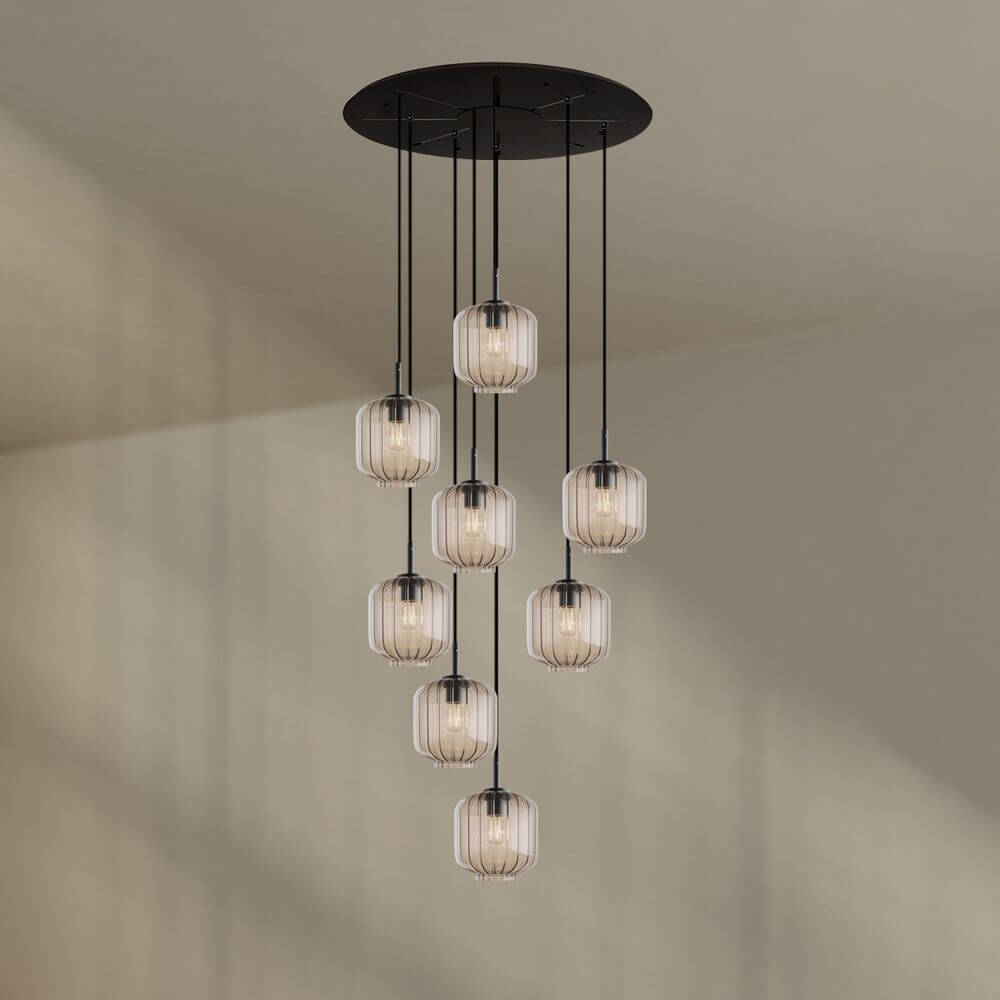s.luce Velo 8-flammige Galerieleuchte mit mundgeblasenem Glas für stilvolle Innenräume.
