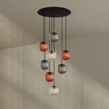 s.luce Velo 8-flammige Galerielampe mit mundgeblasenem Glas und elegantem Baldachin, ideal für hohe Räume.