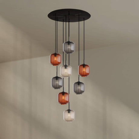s.luce Velo Galerielampe 8-flammig Ø 80cm Baldachin Ø 20cm mit eleganten hängenden Leuchten