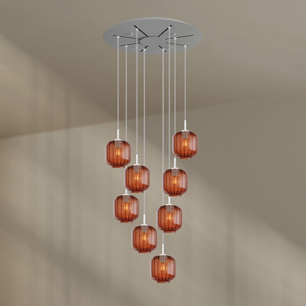 s.luce Velo Galerielampe 8-flammig Ø 80cm Baldachin Ø 20cm elegante Deckenleuchte mit mundgeblasenem Glas