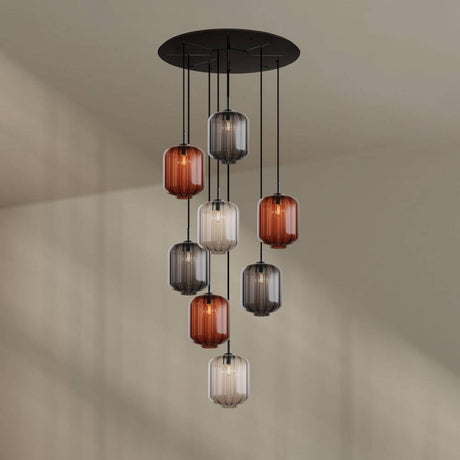 s.luce Velo 8-flammige Galerielampe Ø 80cm Baldachin Ø 25cm – Pendelleuchte mit eleganten Glaskugeln.