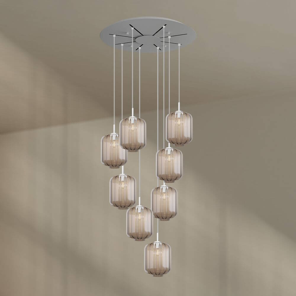 s.luce Velo 8-flammige Galerielampe mit mundgeblasenem Glas und modernem Baldachin für stilvolle Beleuchtung.
