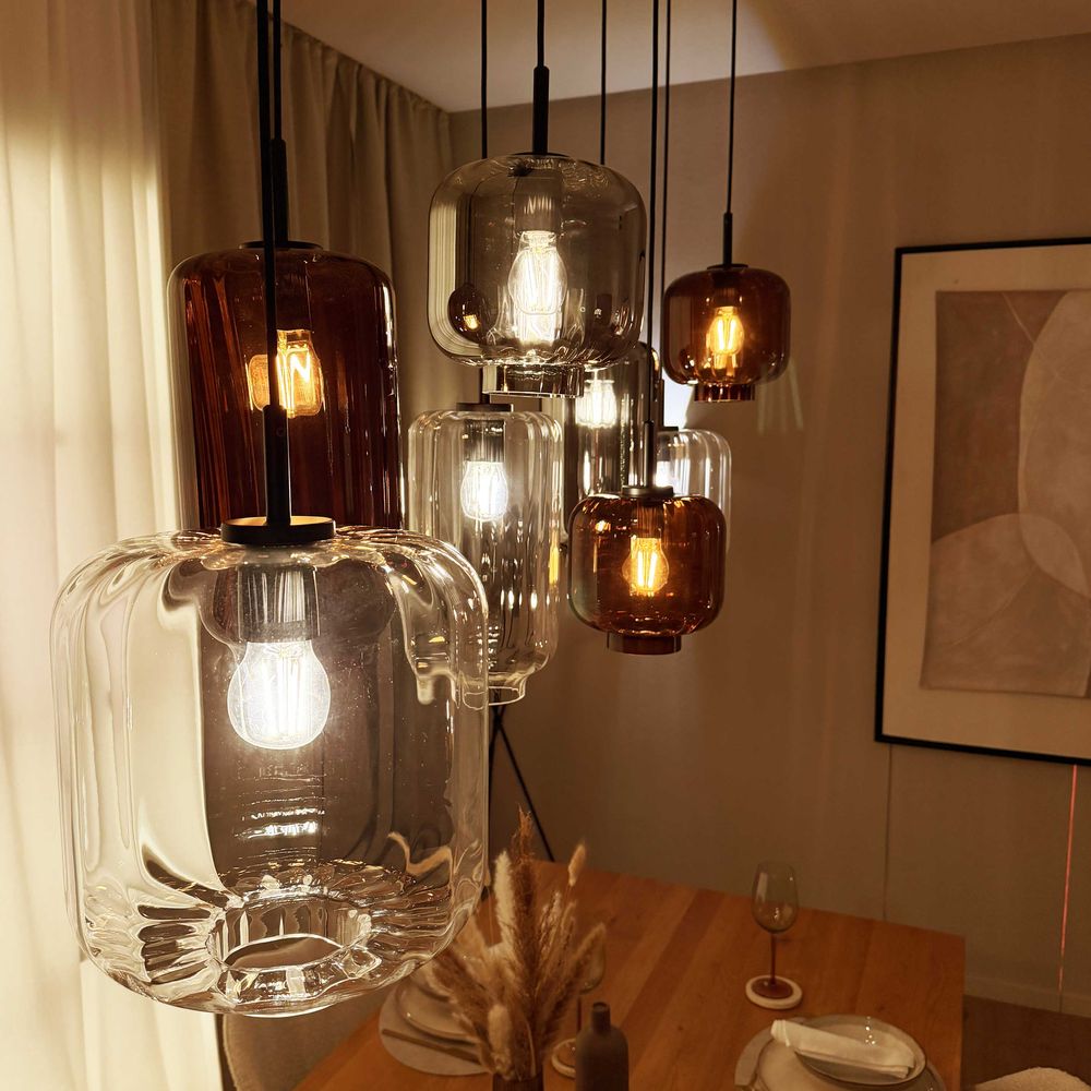 s.luce Candeeiro suspenso de vidro Velo 150cm preto