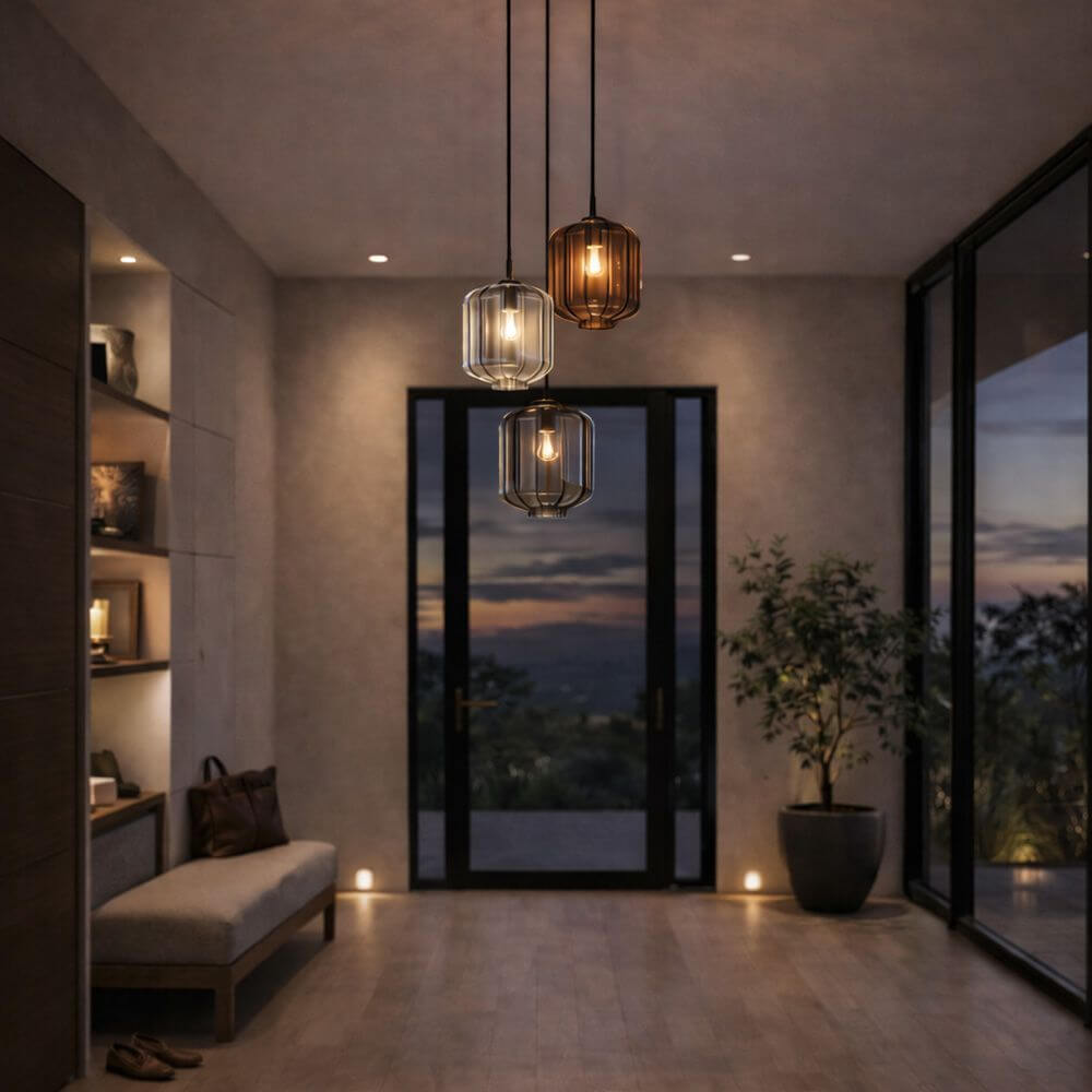 s.luce Velo Glas-Pendelleuchte Aufhängung 150cm Weiß in modernem Wohnzimmer mit stilvollem Design und natürlichem Licht.