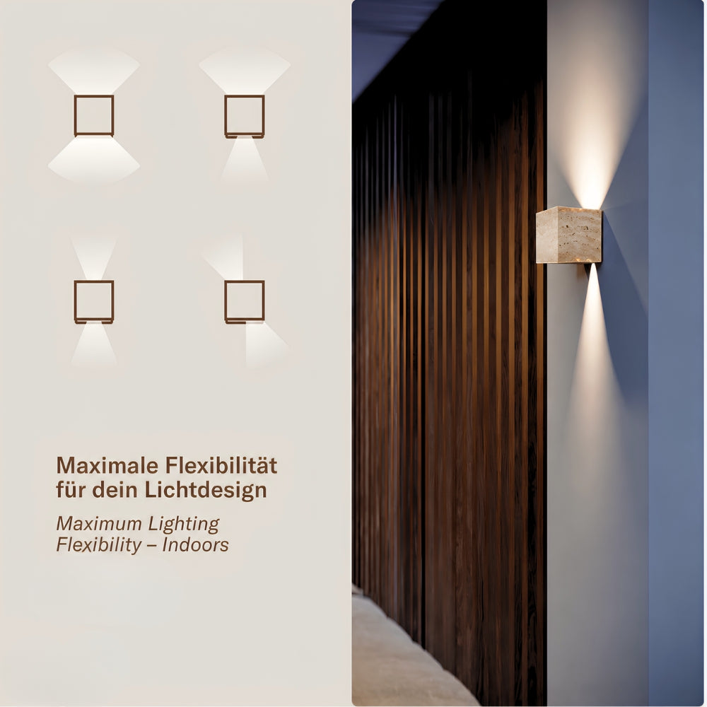 s.luce Travea LED Wandleuchte aus Travertin-Stein