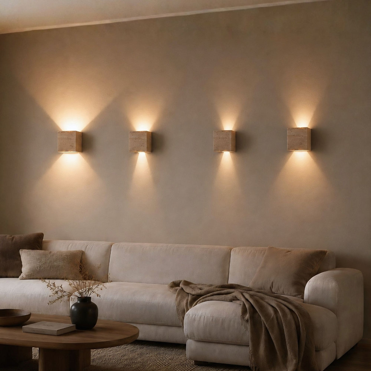 s.luce Travea LED Wandleuchte aus Travertin-Stein