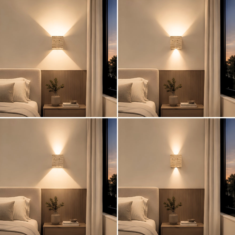 s.luce Travea LED Wandleuchte aus Travertin-Stein