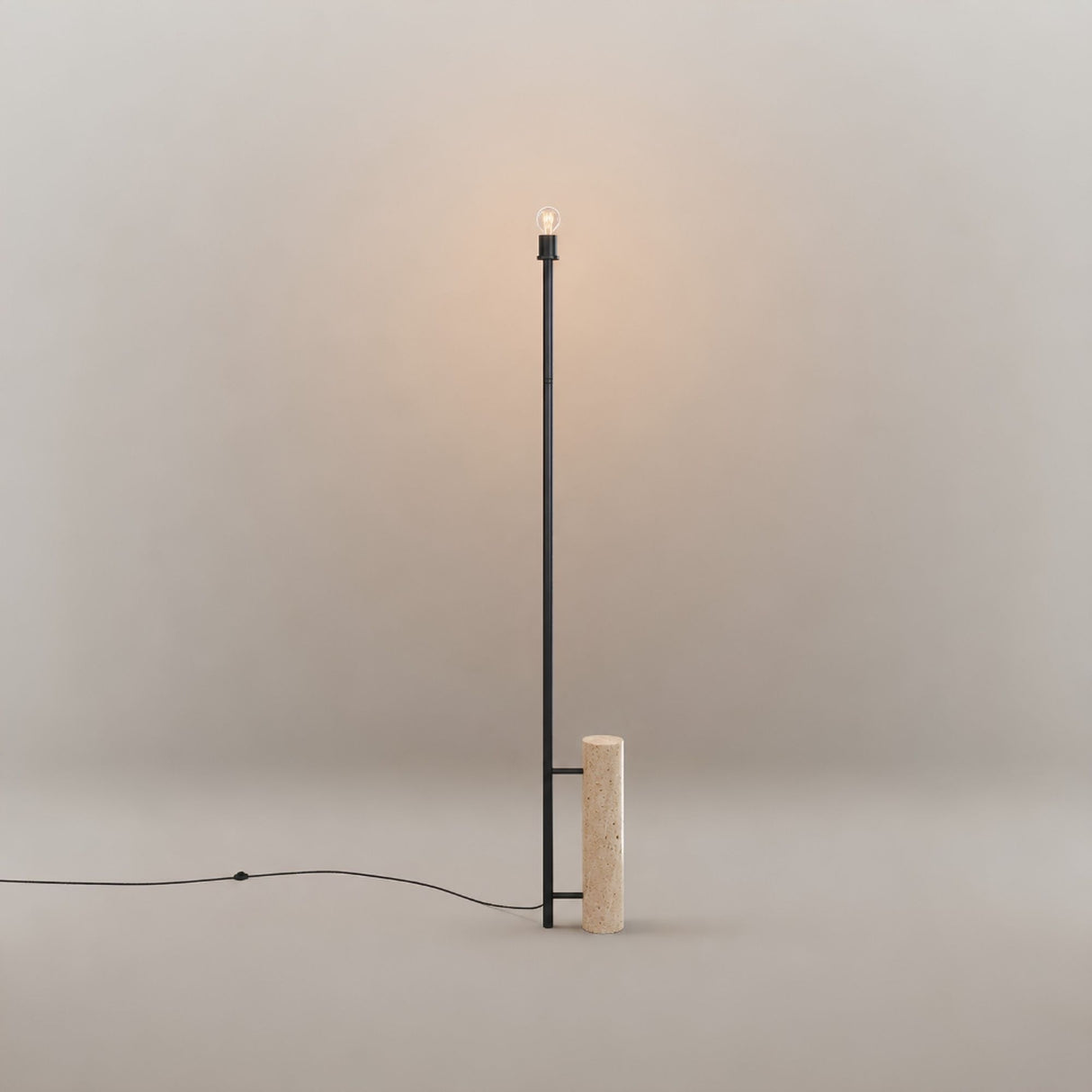 s.luce Echos Stehlampe Travertin-Stein 180cm Schwarz