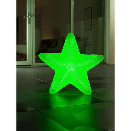 LED Acrylic star with 6 color-changing functions, 75 RGB diodes, 12V IP44 glowing green in the conservatory.