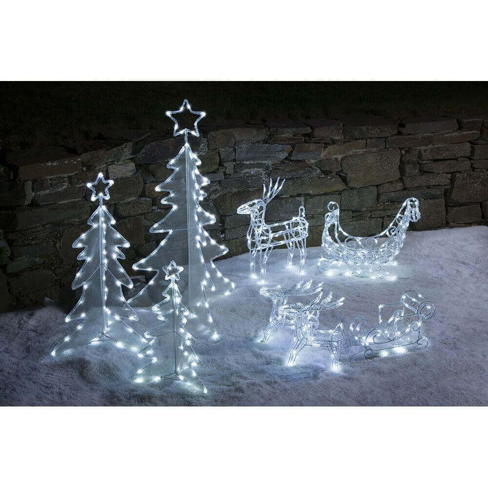 LED Acryl-Set Schlitten mit 2 Rentieren 96 Kaltweiße Dioden 24V