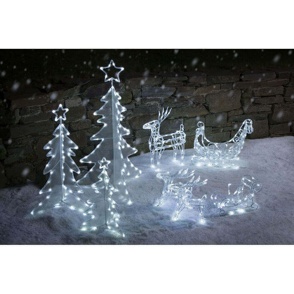 LED Acryl-Set Schlitten mit 2 Rentieren 96 Kaltweiße Dioden 24V