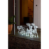 LED Acryl-Set Schlitten mit 2 Rentieren, 96 kaltweiße Dioden, für festliche Gartendeko im Winter.