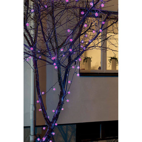 LED Globe string lights large round diodes with RGB color change 80 RGB diodes IP44 in use on a tree.