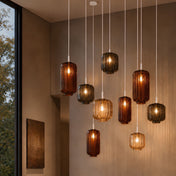 s.luce Velo Galerie Glas-Pendellampe Aufhängung 500cm Weiß mit eleganten Glaslampen in warmen Farbtönen