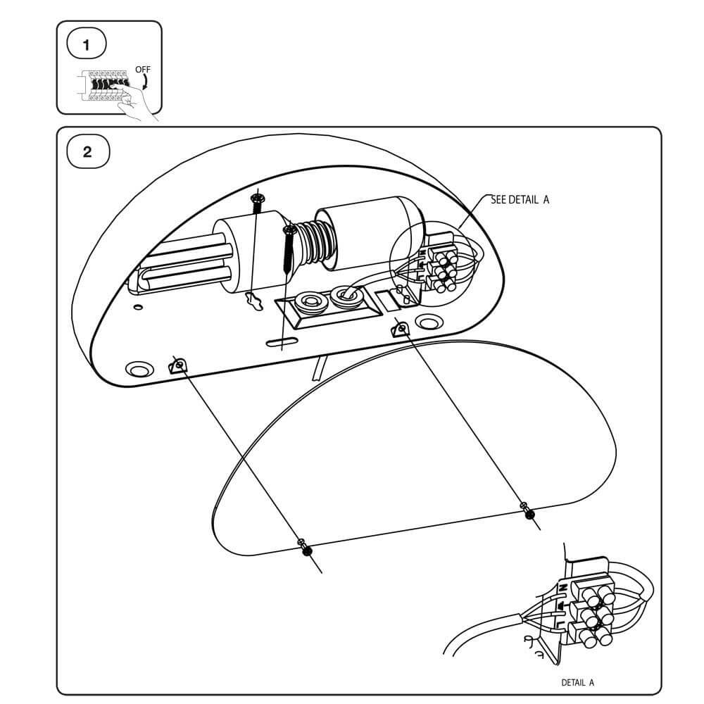 Schematische Darstellung der Scorpius Außen Wandleuchte Kupfer Montageanleitung.